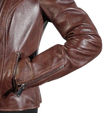 SL1100391 - Ladies Cross-Over Tan Leather Biker Jacket